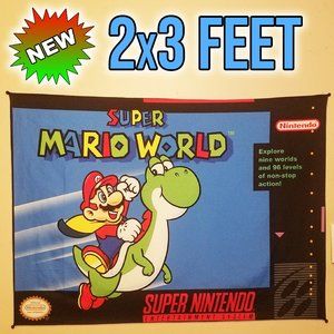 Super Mario World 2x3 foot tapestry 🍄 Super Nintendo banner wall flag game room